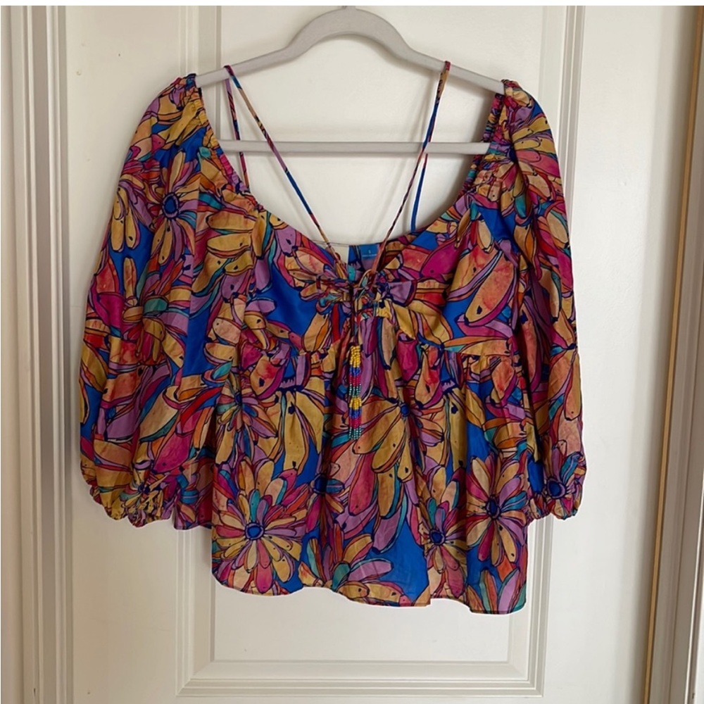 FARM RIO FLORAL PUFF SLEEVE BLOUSE SZ S